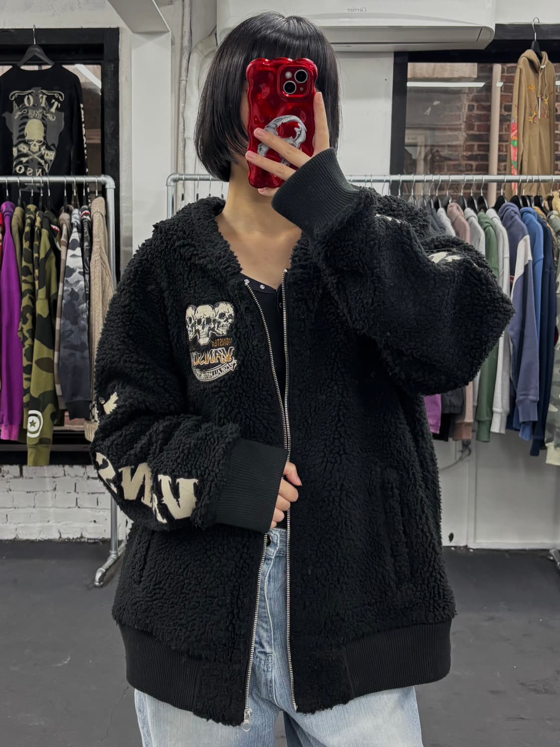 밴슨 레더 스컬 플리스 자켓 상품이미지3