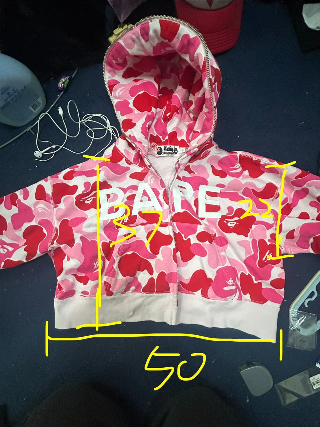 베이프 ABC카모 핑크 크롭 후드집업 상품이미지7