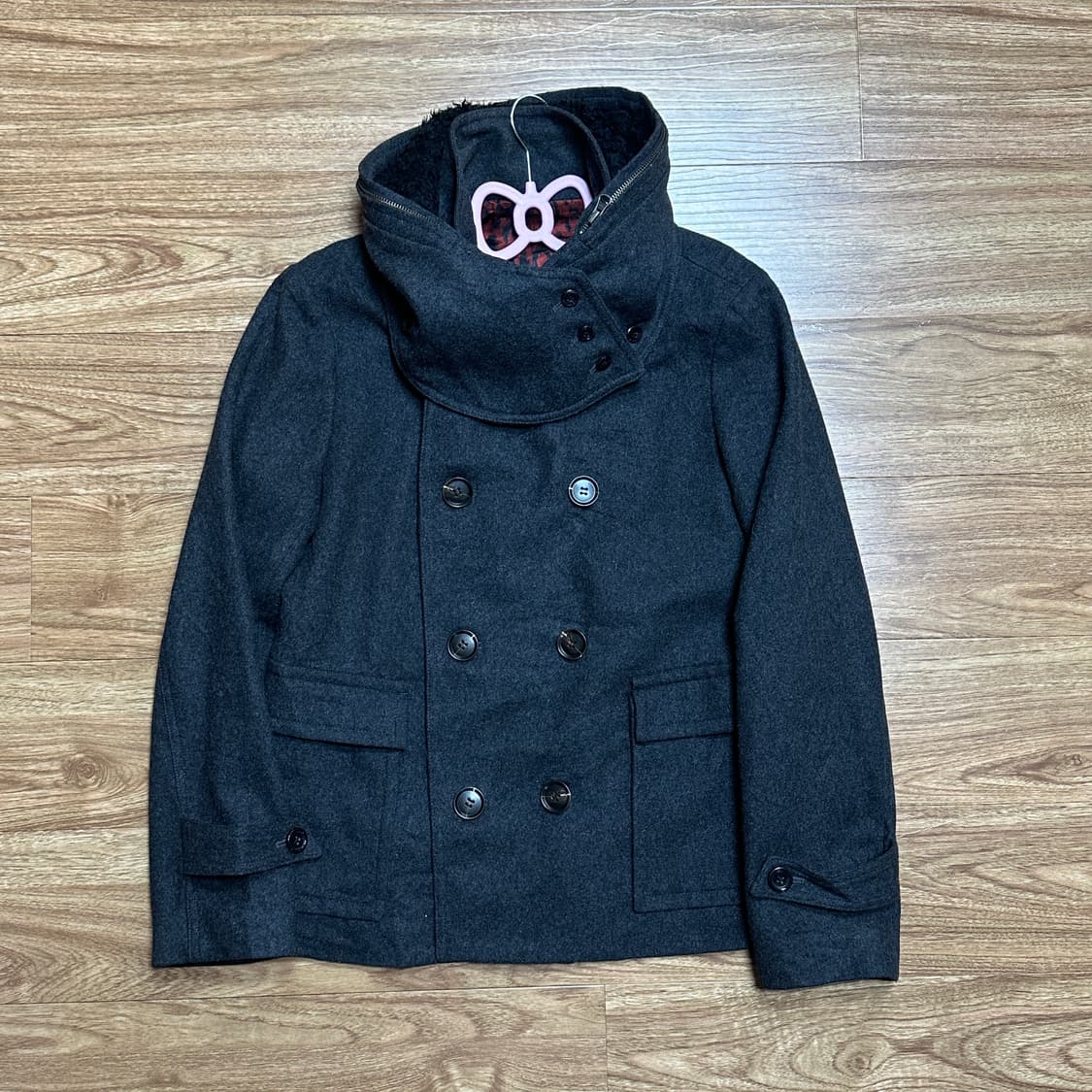 빈티지 차콜 하이넥 코트 오네갸루 라떼 코이세이오깔 긱시크 고딕 그런지 상품이미지1