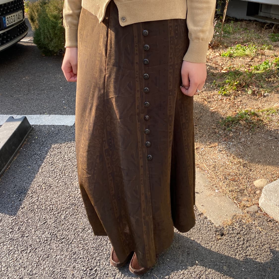 🤎 [Vintage] 에스닉 패턴 프론트 버튼 롱 스커트 상품이미지3