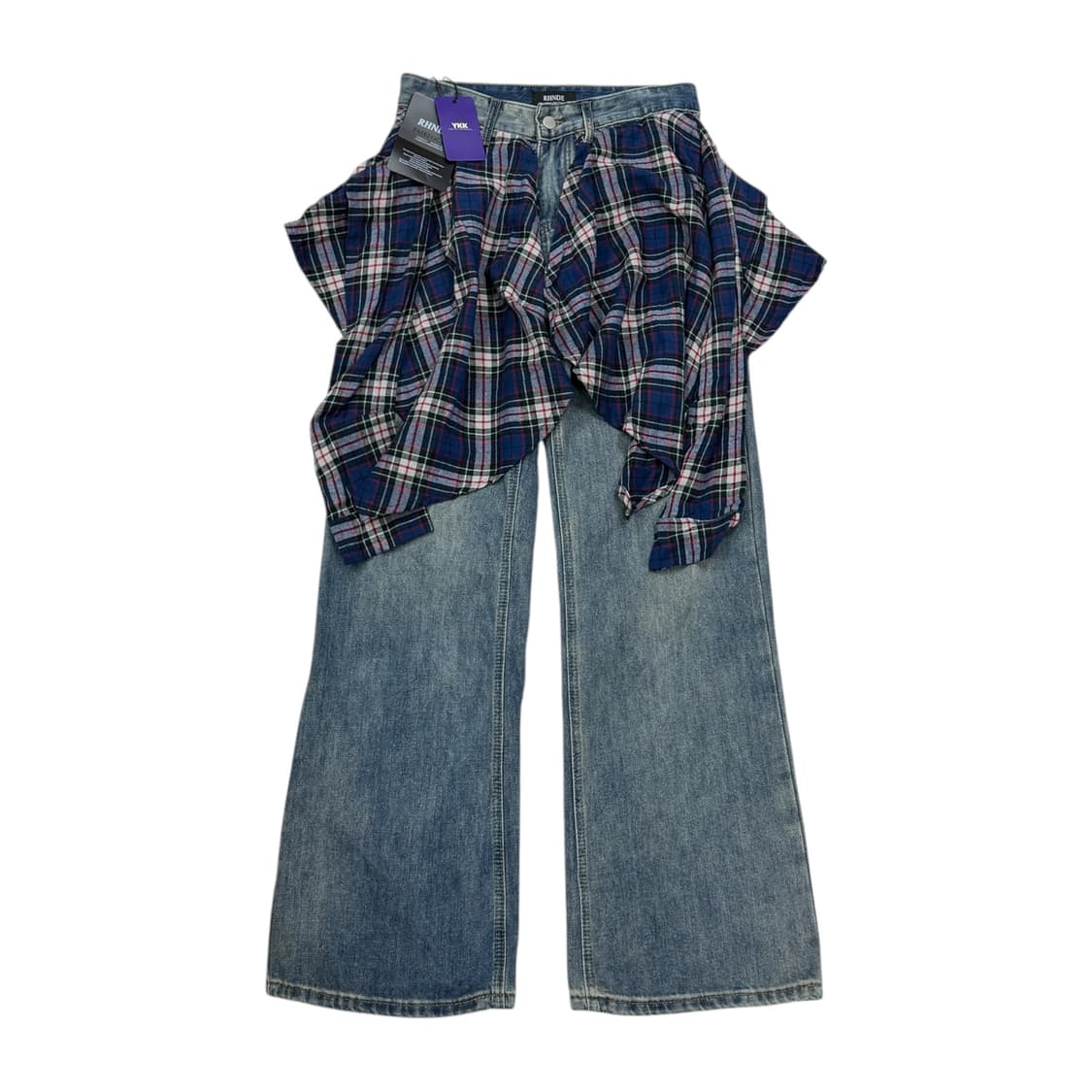 빈티지 셔츠 레이어드 데님 팬츠 바지 L 상품이미지1