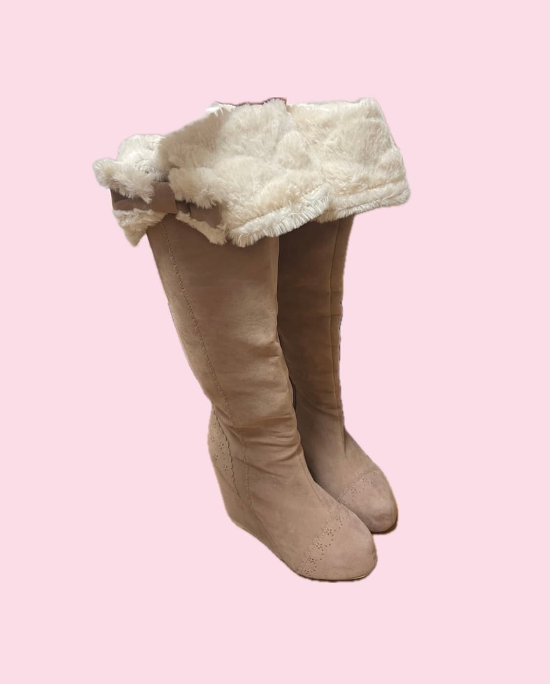  ((교/판)) LIZLISA 리즈리사 라떼 브라운 리본 퍼 롱부츠 상품이미지1