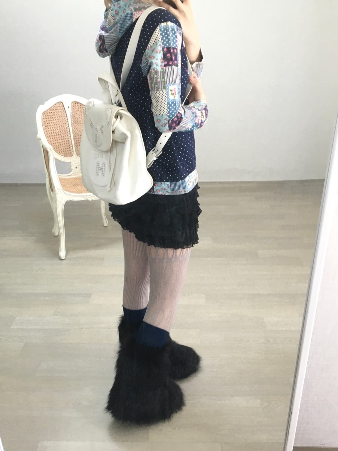 dot patchwork meow hood zip-up 상품이미지5