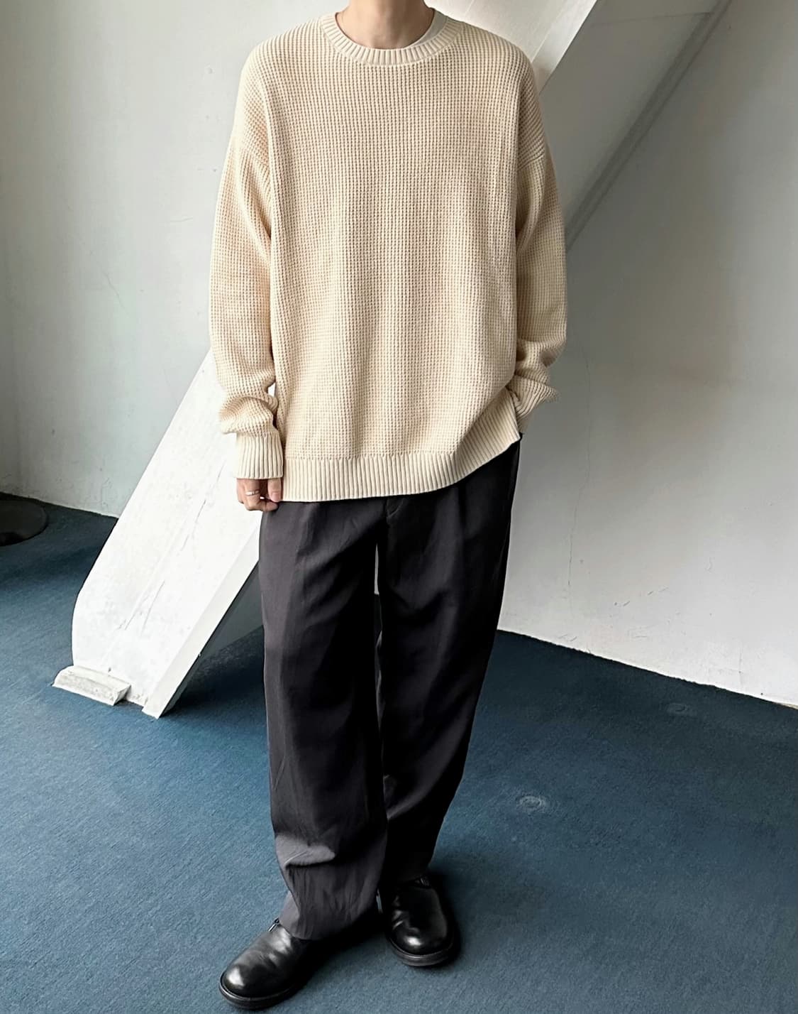 Cotton loose woven crew neck knit P/O 상품이미지7