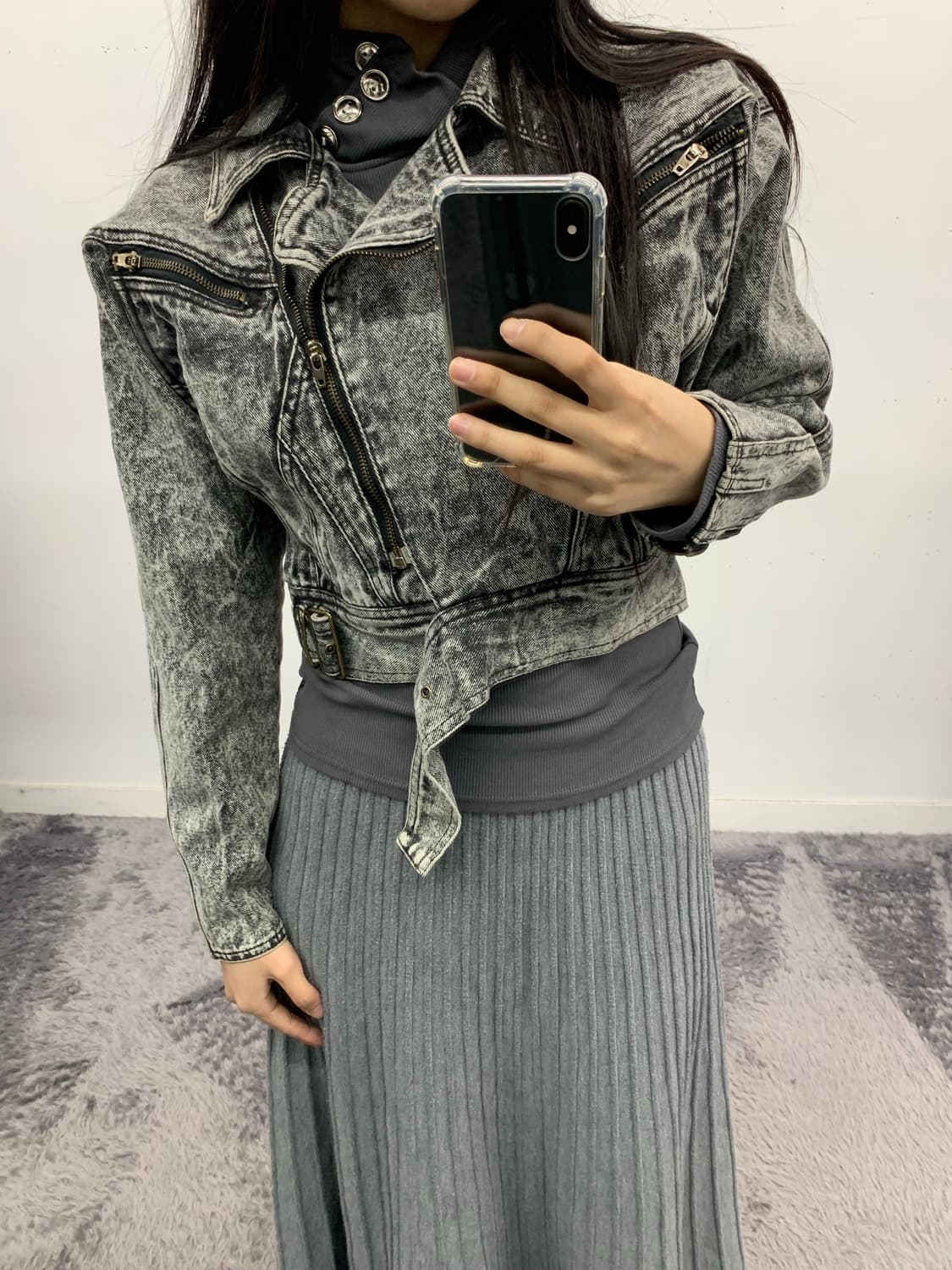 재패니즈 워싱 라이더 크롭 데님 자켓 상품이미지2