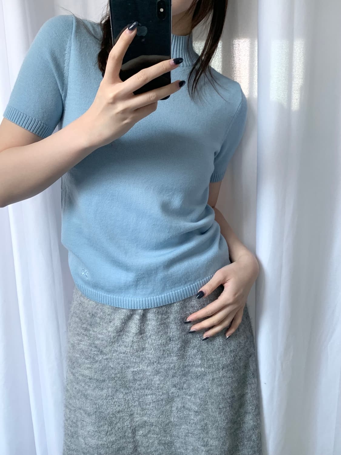 Burberry 버버리 우먼 스카이블루 기마로고 폴라 반팔 니트  상품이미지2