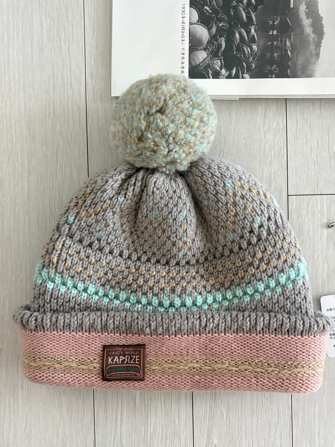 캐피탈 5G 울 니트 캡 라이트 블루 (폼폼 비니 핑크 그레이) 상품이미지2