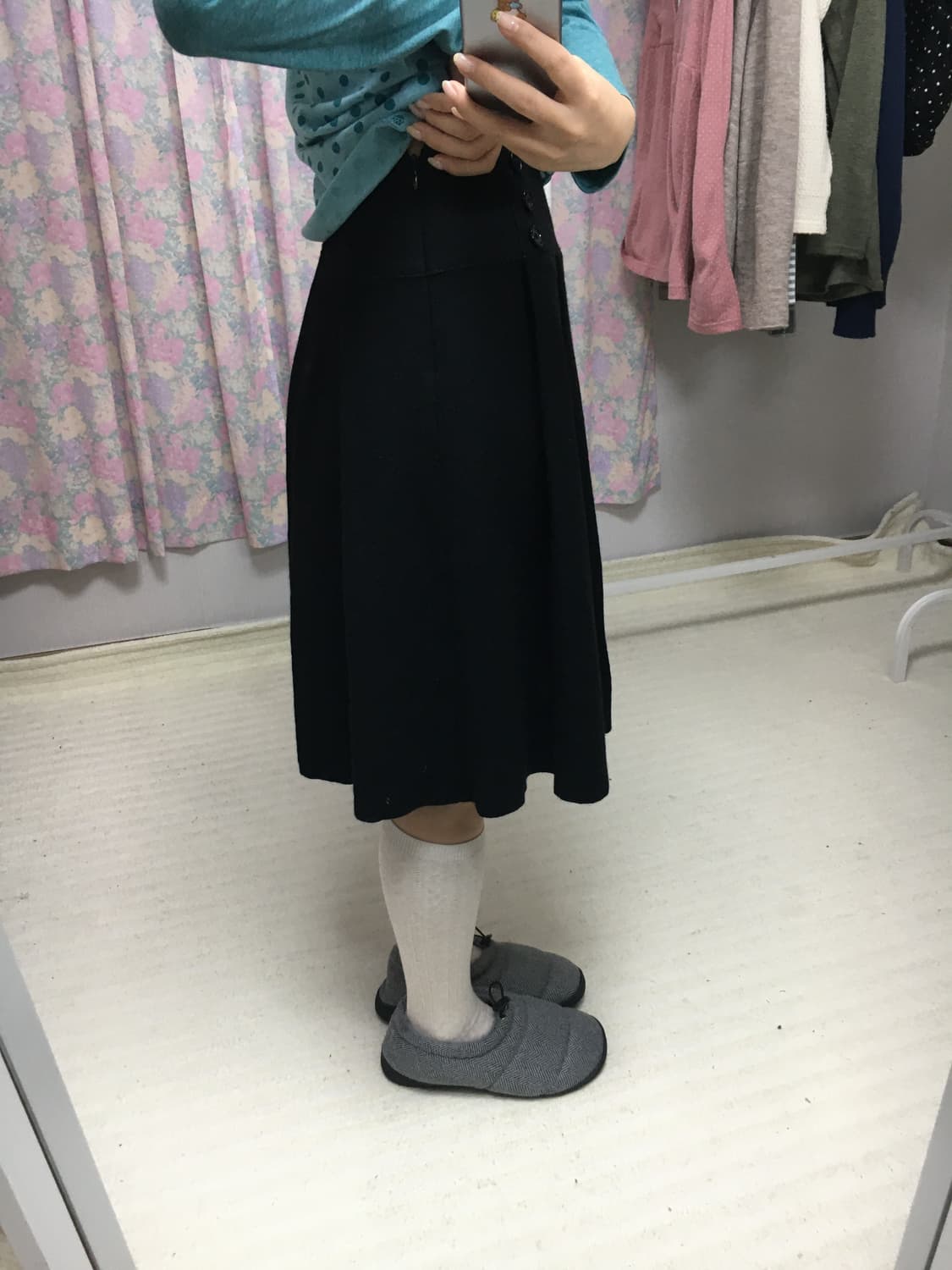 블랙 울 미디 스커트 상품이미지5