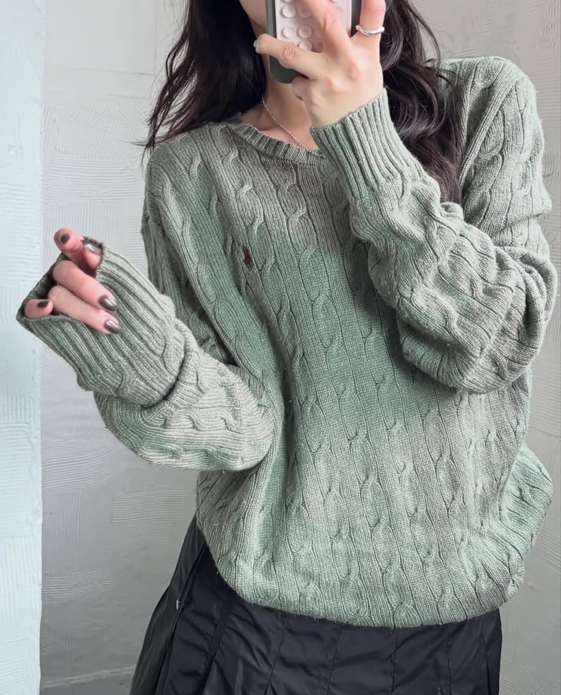 Polo 폴로 랄프로렌 신형 실크100 세이지그린 케이블 니트 상품이미지1