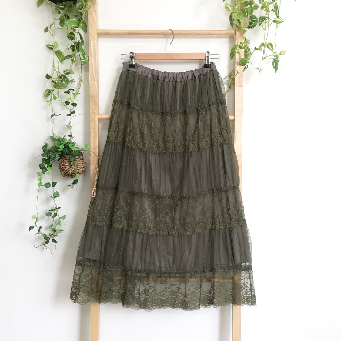 AXES FEMME 엑시즈팜/ 레이스 캉캉 롱 스커트 카키롱스커트 상품이미지4