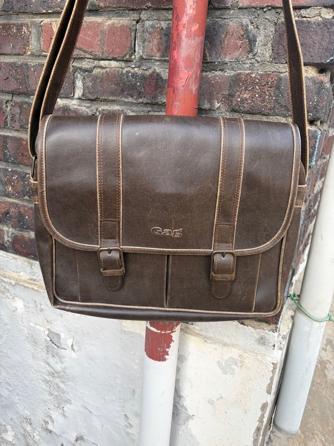 Gag 빈티지 브라운 레더 메신저백 상품이미지3