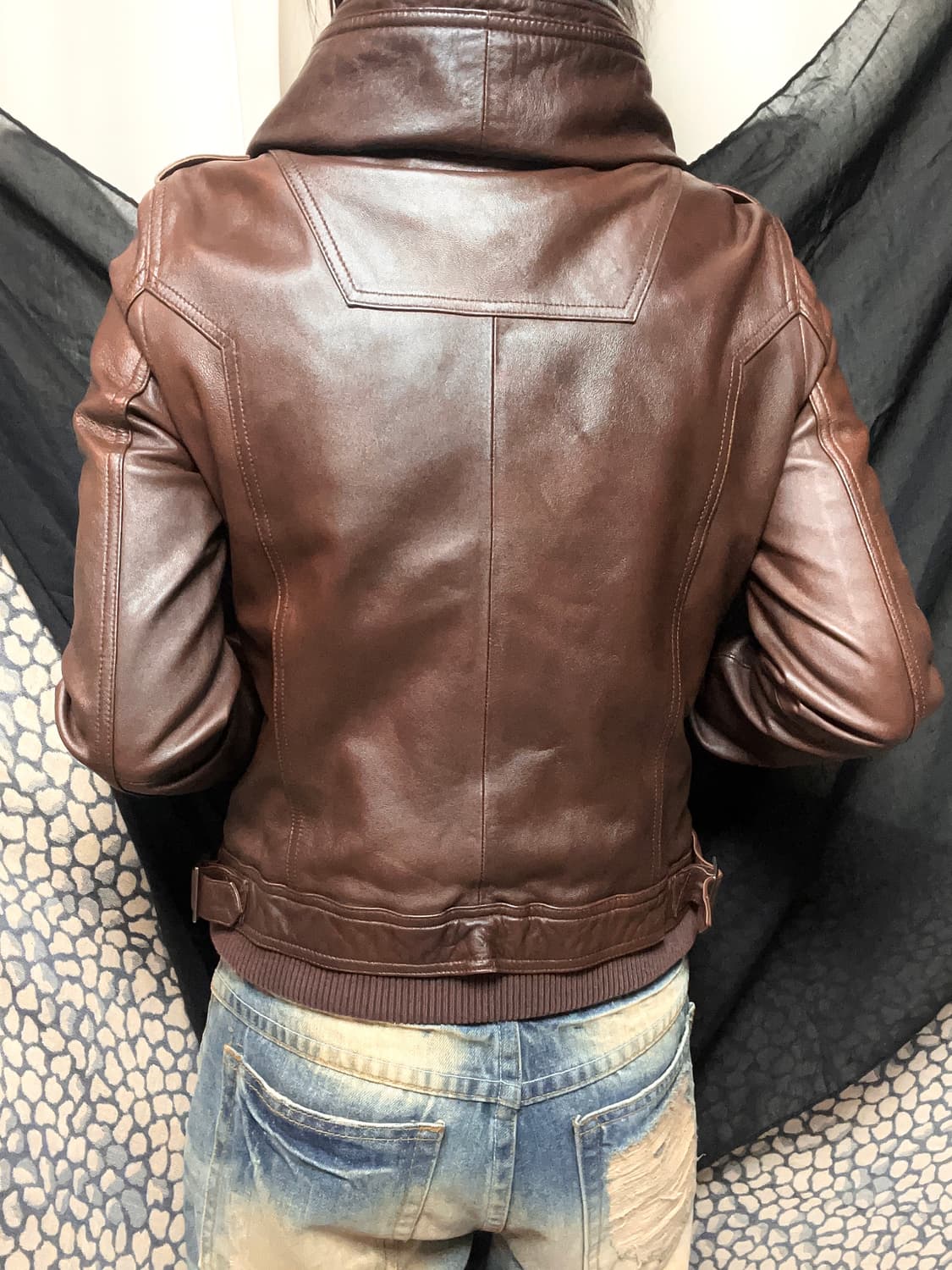 Italy 이태리 렘 스킨 하이넥 지퍼 브라운 레더자켓 상품이미지6