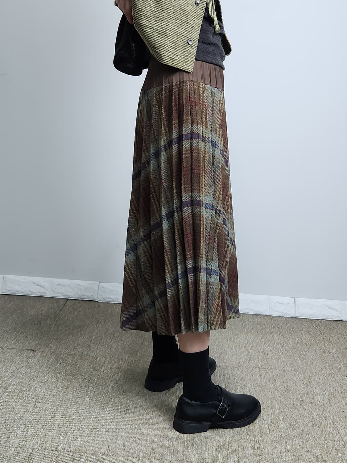 체크 플리츠 울 스커트 상품이미지4