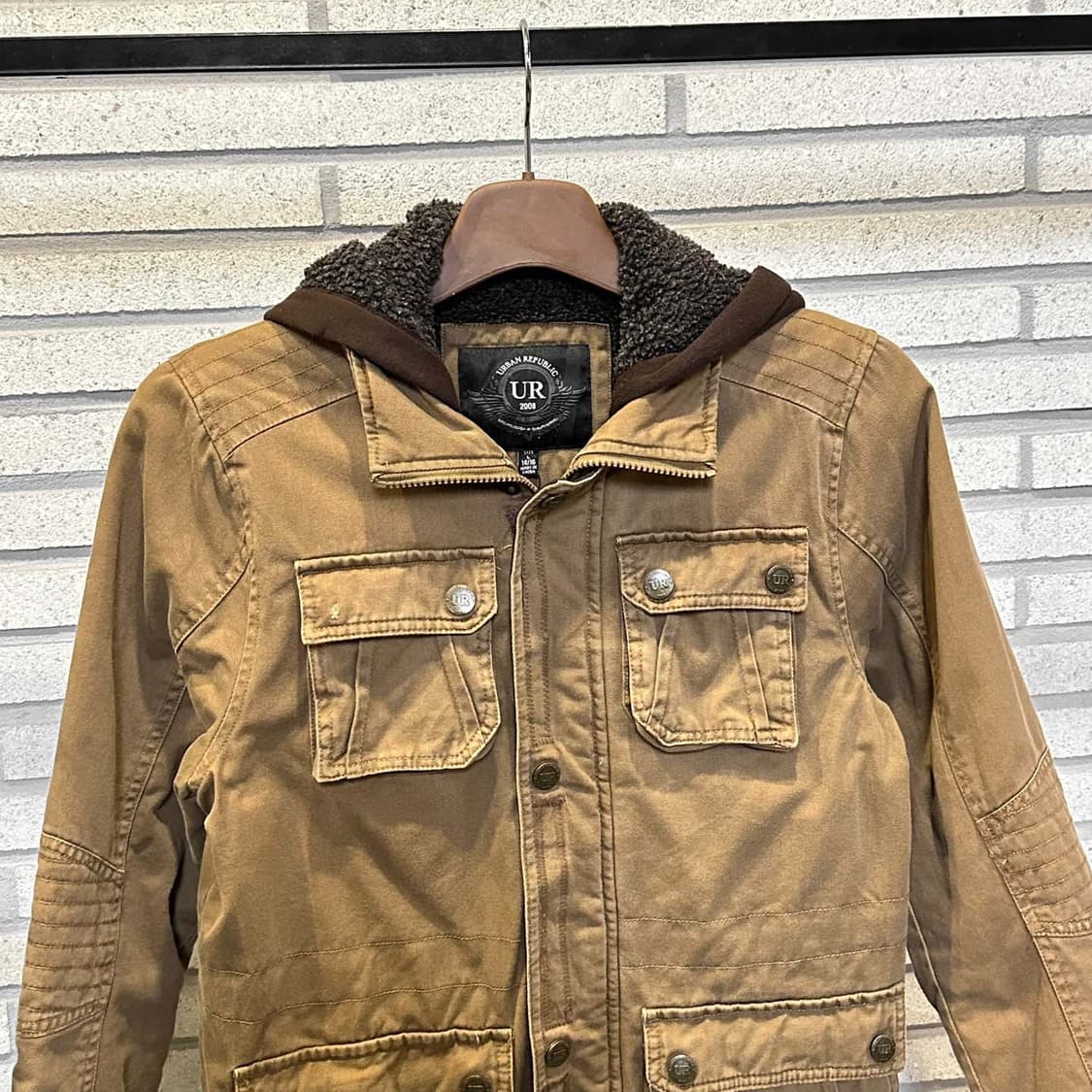 USA VINTAGE 후드 워크 자켓 쉐르파 안감 4포켓 디테일 베이지 상품이미지4