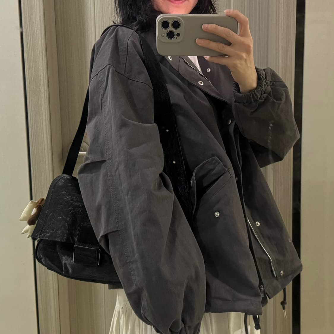 오로 oro 라퍼지포우먼 야상 자켓 오버핏 필드 숏 자켓  (그레이) 상품이미지10