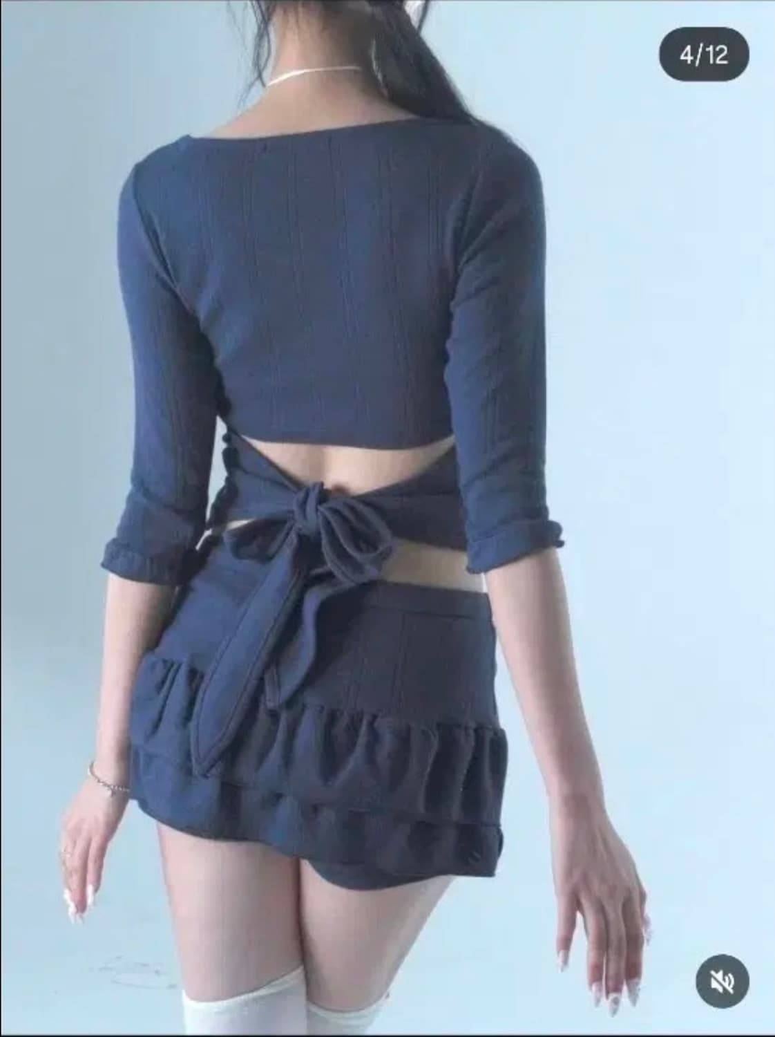 포어링 블러썸 백 리본 탑 네이비 상품이미지1