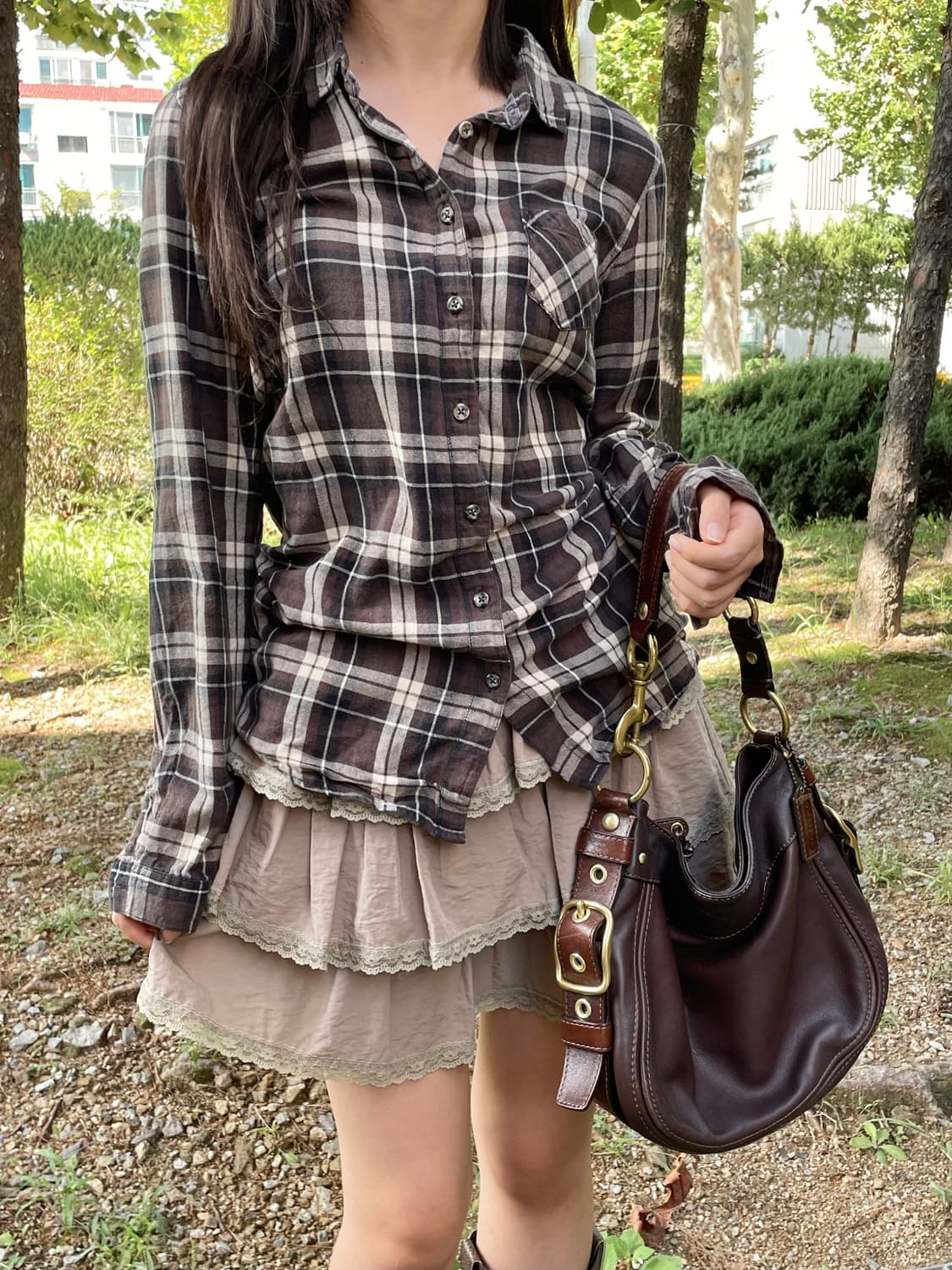 브라운 라떼 체크 셔츠 상품이미지1
