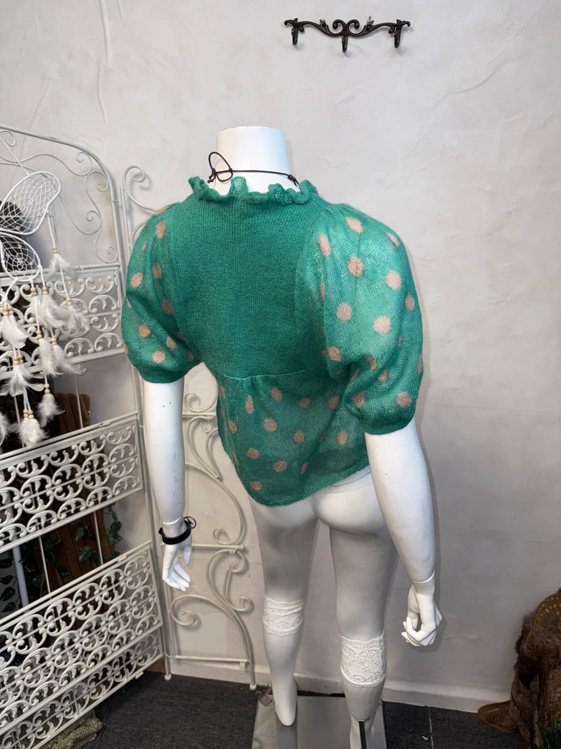 Reneevon mint pink mohair dot half 가디건 상품이미지6