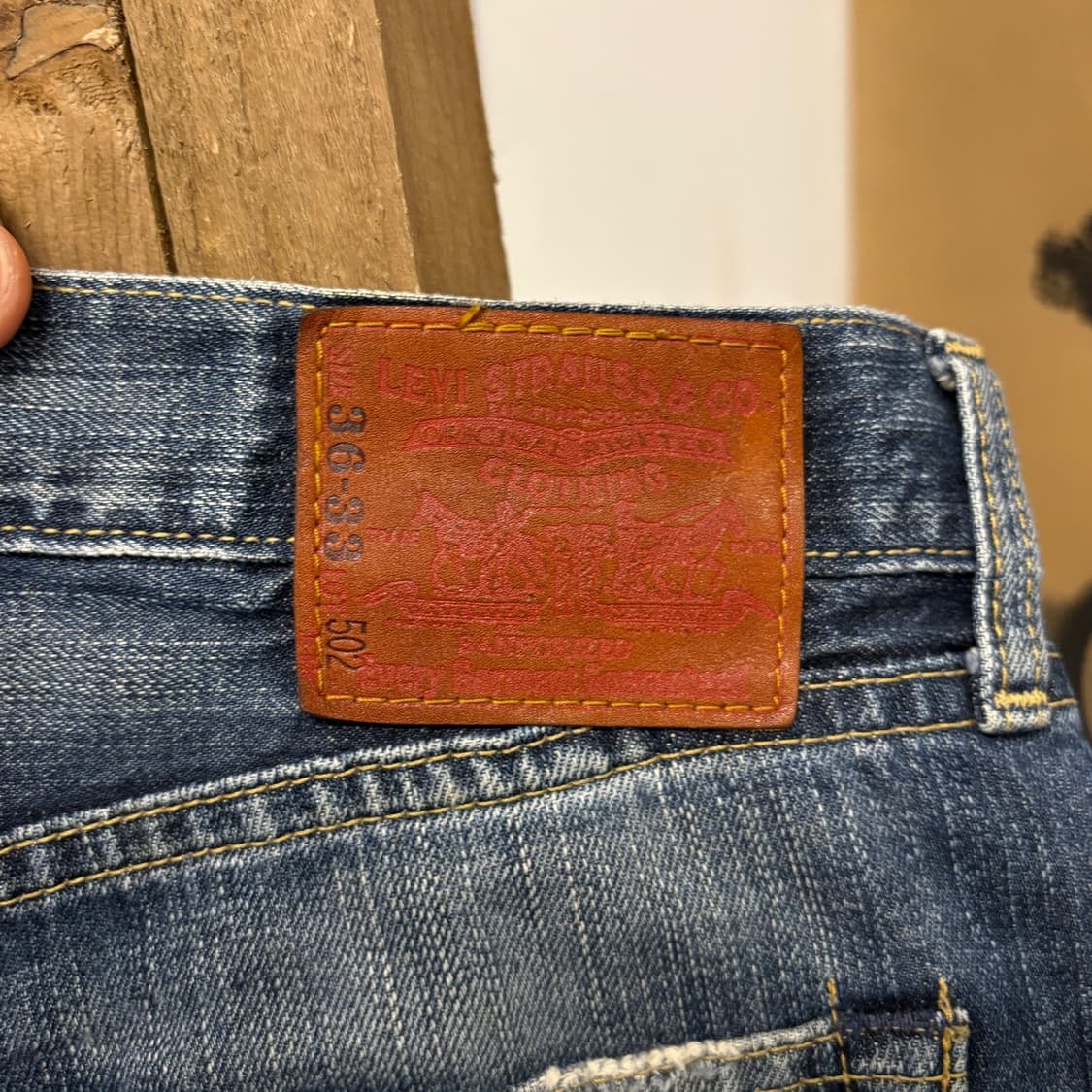 00s 리바이스502 빈티지워싱 캣브러쉬 가죽탭 스트레이트 데님팬츠N81 상품이미지7