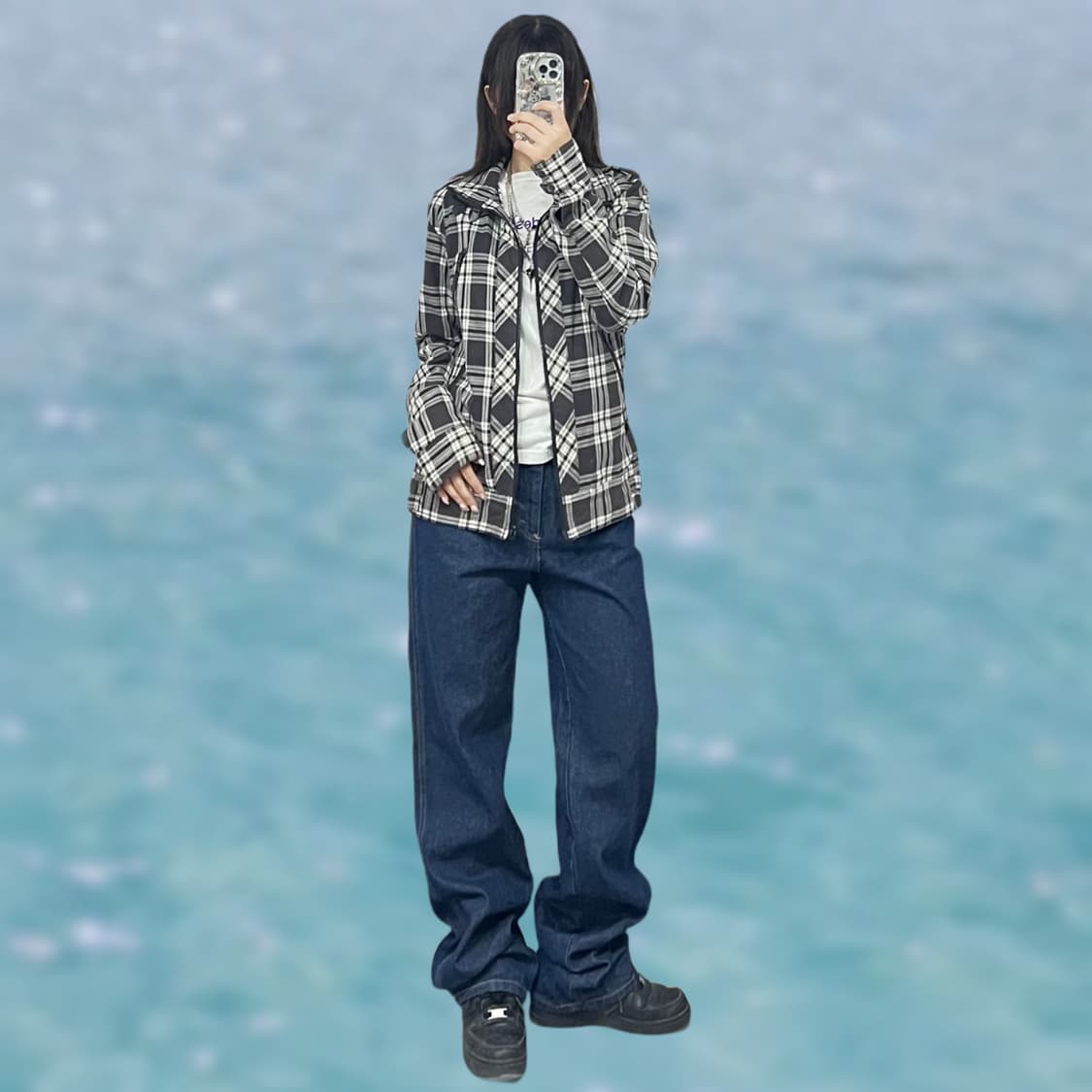 멀티포켓 하이넥 체크 워크 자켓 상품이미지1