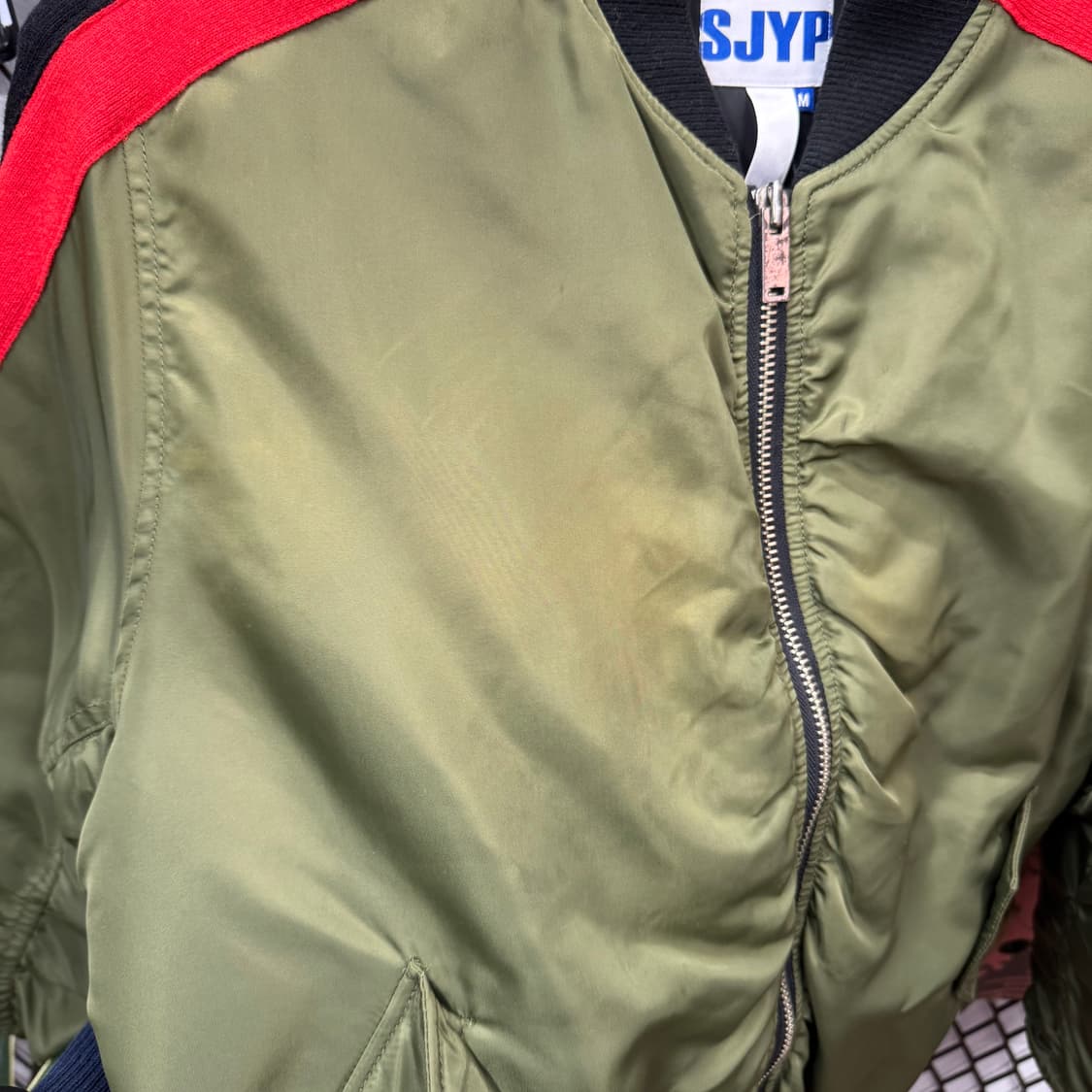 SJYP MA-1 항공점퍼 사이드 스트라이프 배색 포인트 카키 상품이미지8