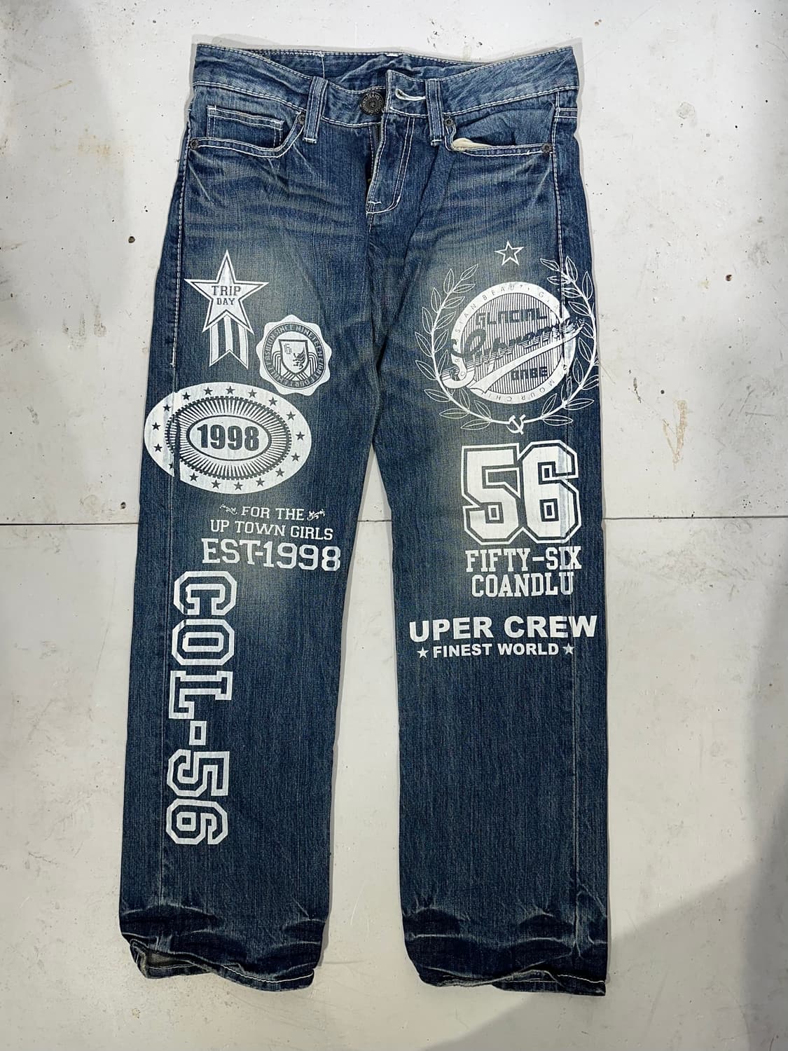 일본 빈티지 진청 Col-56 와이드 프린팅 힙합 데님 팬츠 청바지  상품이미지4