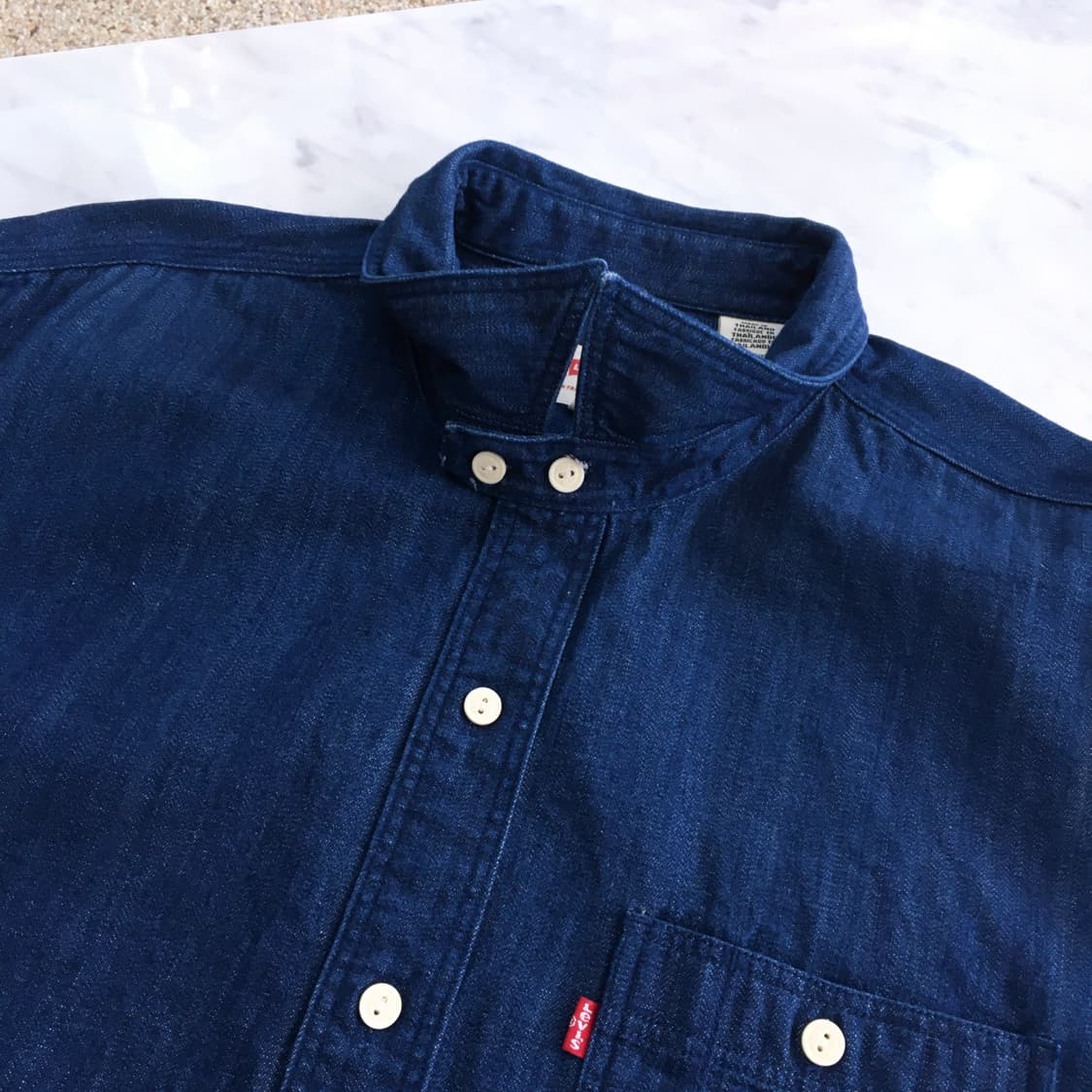 인디고 생지 반팔 데님 셔츠 남성 105 사이즈 상품이미지4