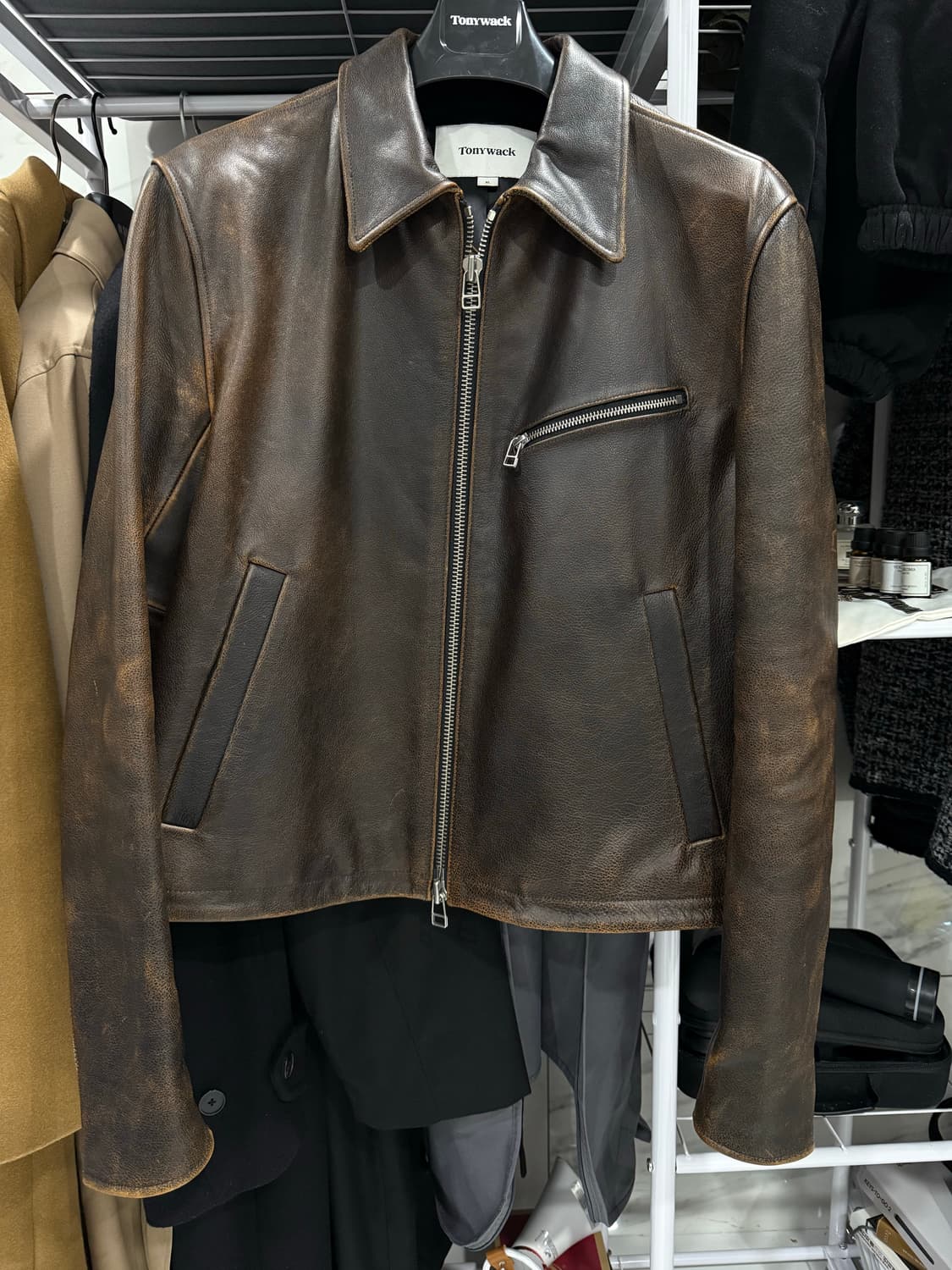 토니웩 레더 크롭 자켓 다크브라운 XL 상품이미지1