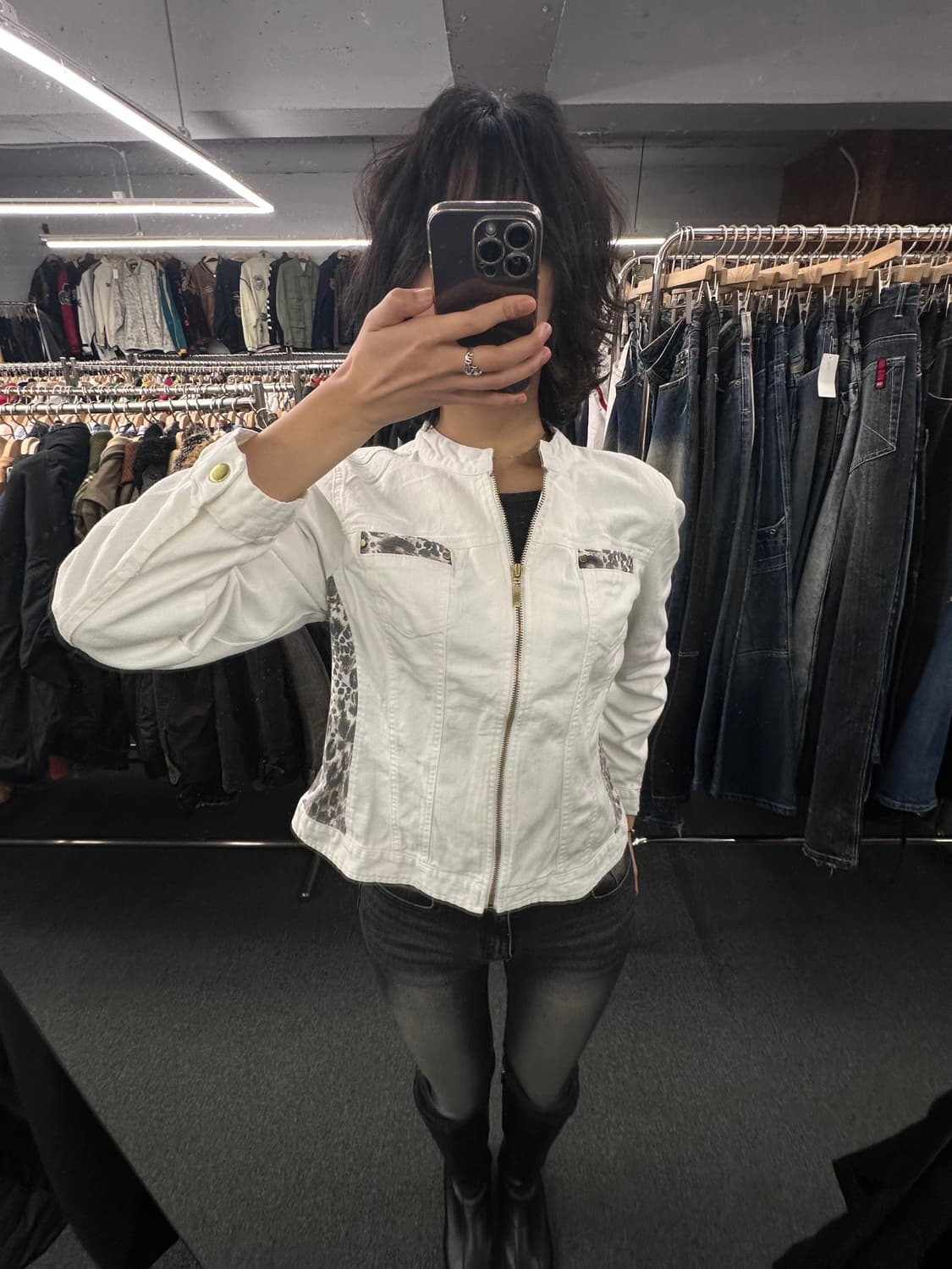 2)플래티넘 화이트 데님 레오파드 패턴 자켓 상품이미지1