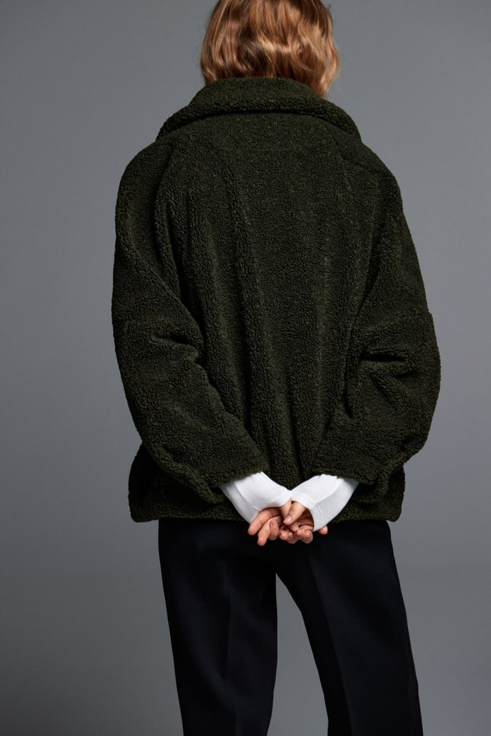 자라 시어링 쉐르파 뽀글이 포켓 오버핏 카키 에코 퍼 자켓 L 상품이미지2