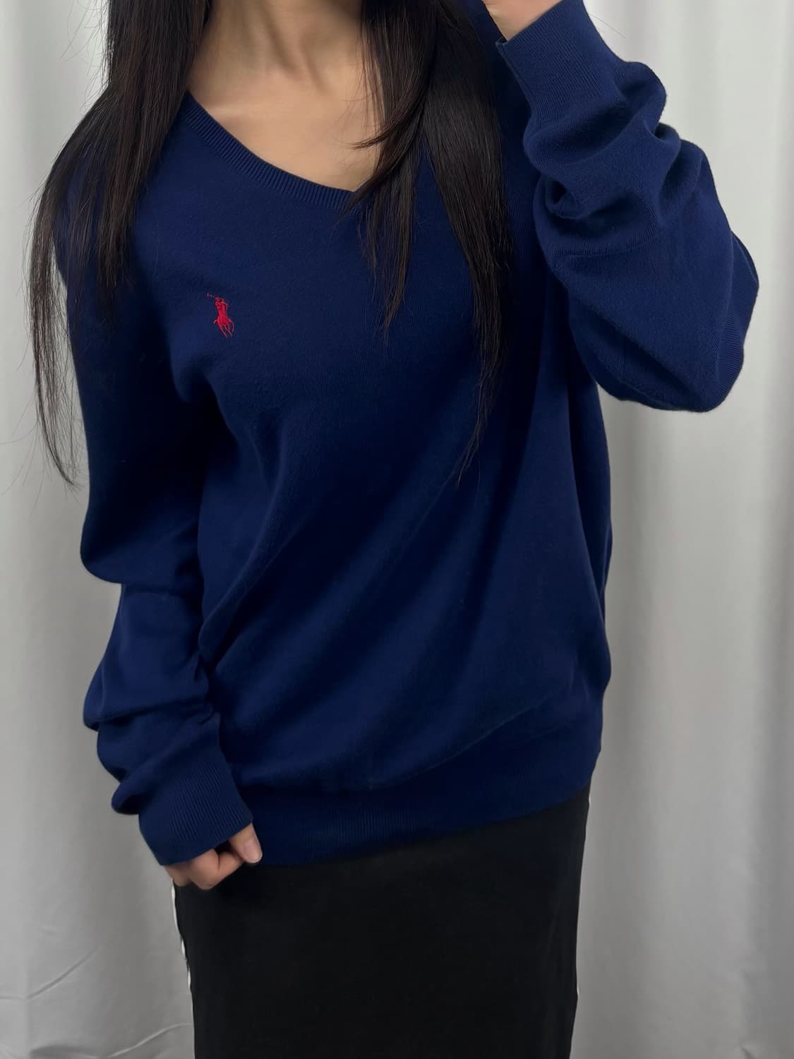 폴로 블루 피마코튼 브이넥 니트 상품이미지2
