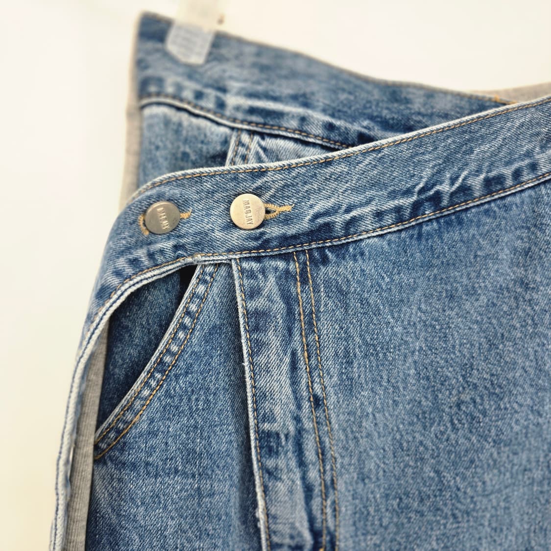 MAGJAY 데님 믹스 트레이닝 스판 롱스커트  55-66 상품이미지2