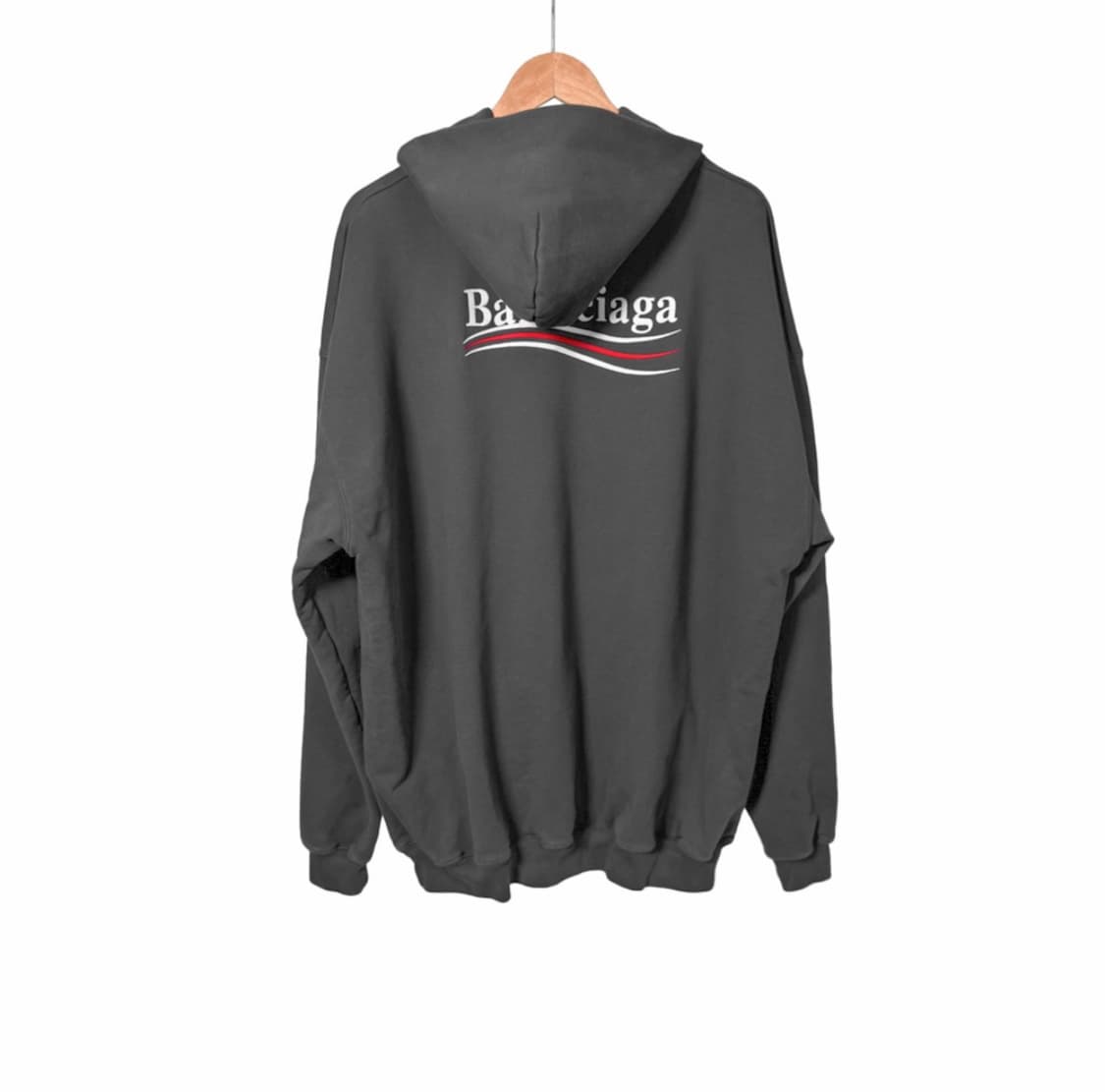 [M] 발렌시아가 남성 폴리티컬 자수 로고 라지핏 후드 티셔츠 그레이 상품이미지2