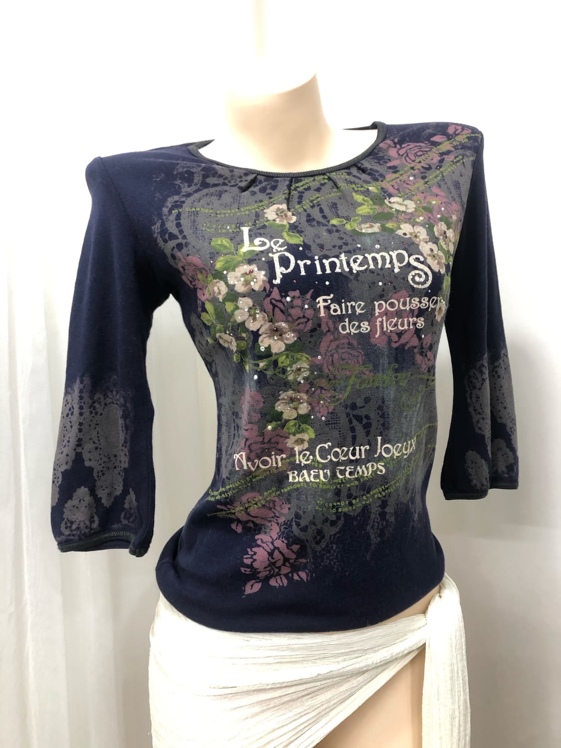 navy fairy printing elbow length top 상품이미지3