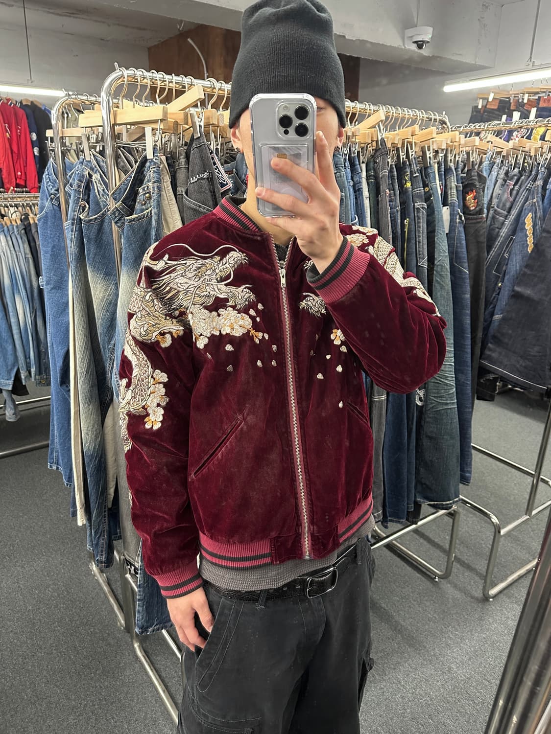 M) 재패니즈 벨루어 스카쟌 자켓 버건디 ONI DENIM 상품이미지3