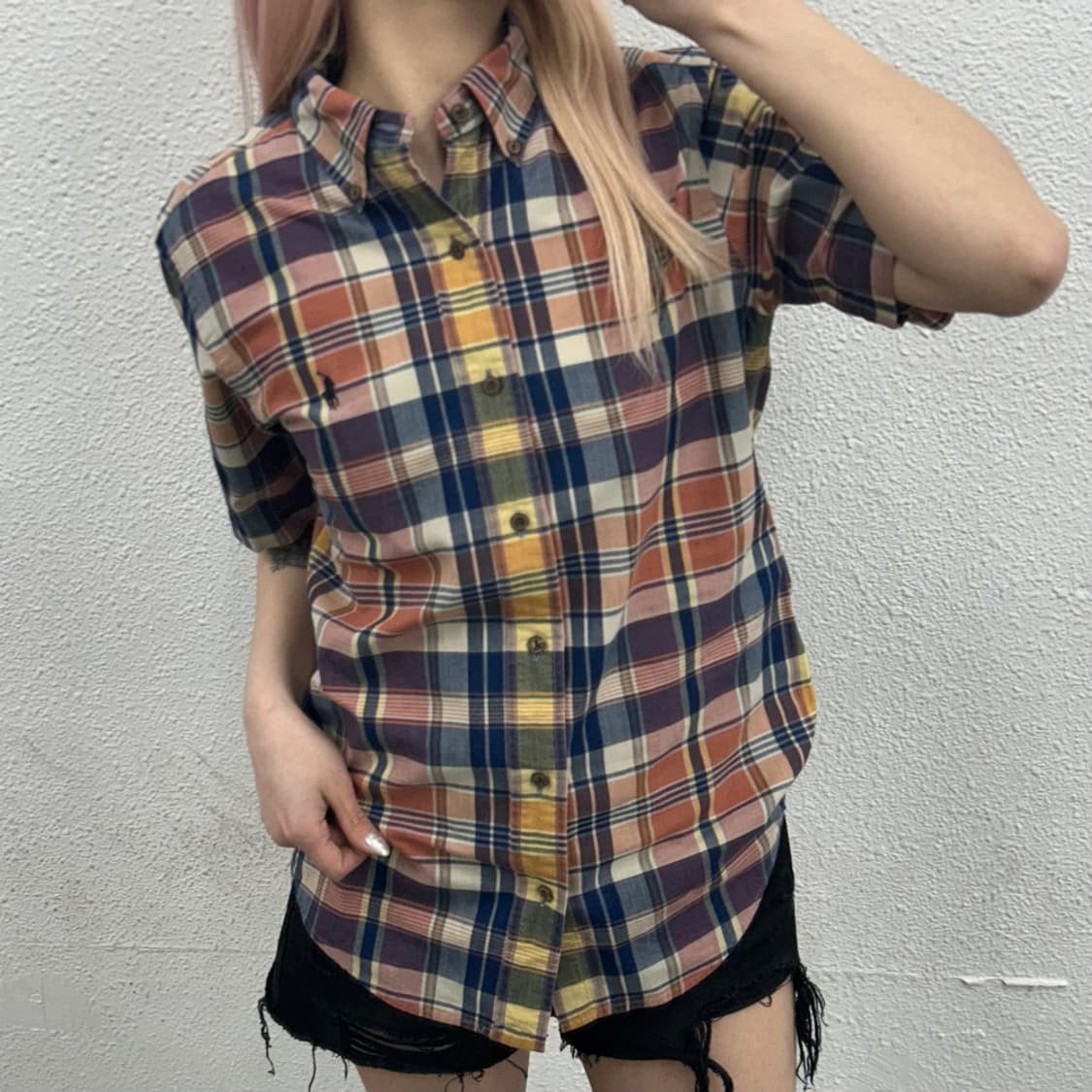 폴로 랄프로렌 네이비포니 파스텔 타탄체크 반팔 셔츠 S 상품이미지1