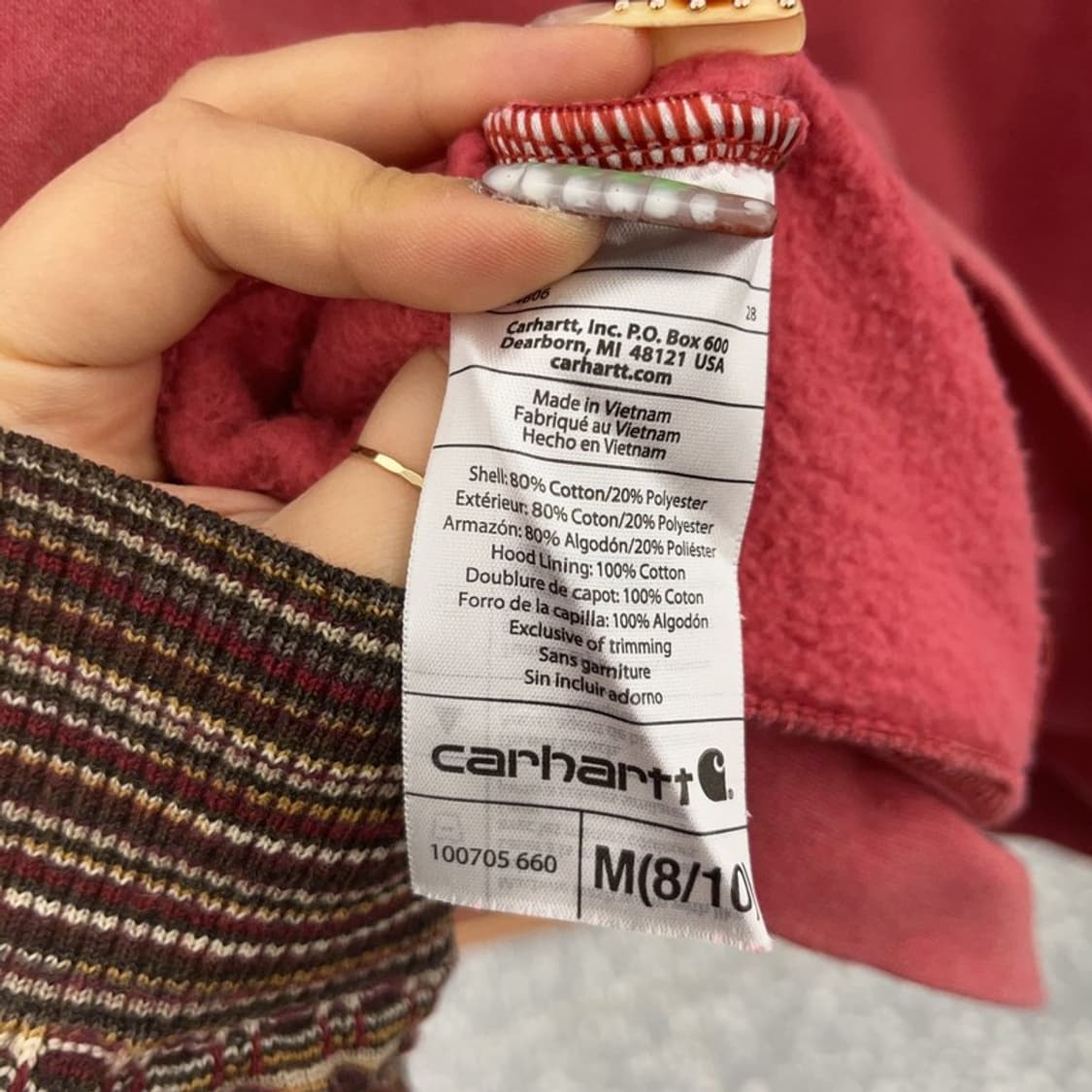 칼하트 빈티지 레트로 더티핑크 반집업 후드티 M C09456 상품이미지6