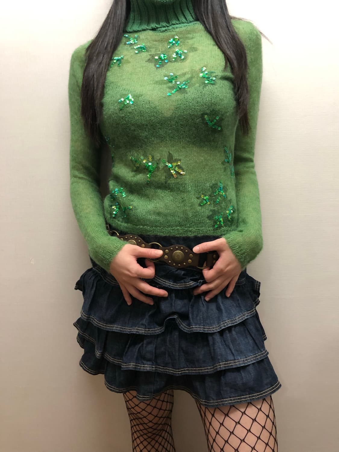 빈티지 그린 스팽글 시스루 니트 상품이미지7