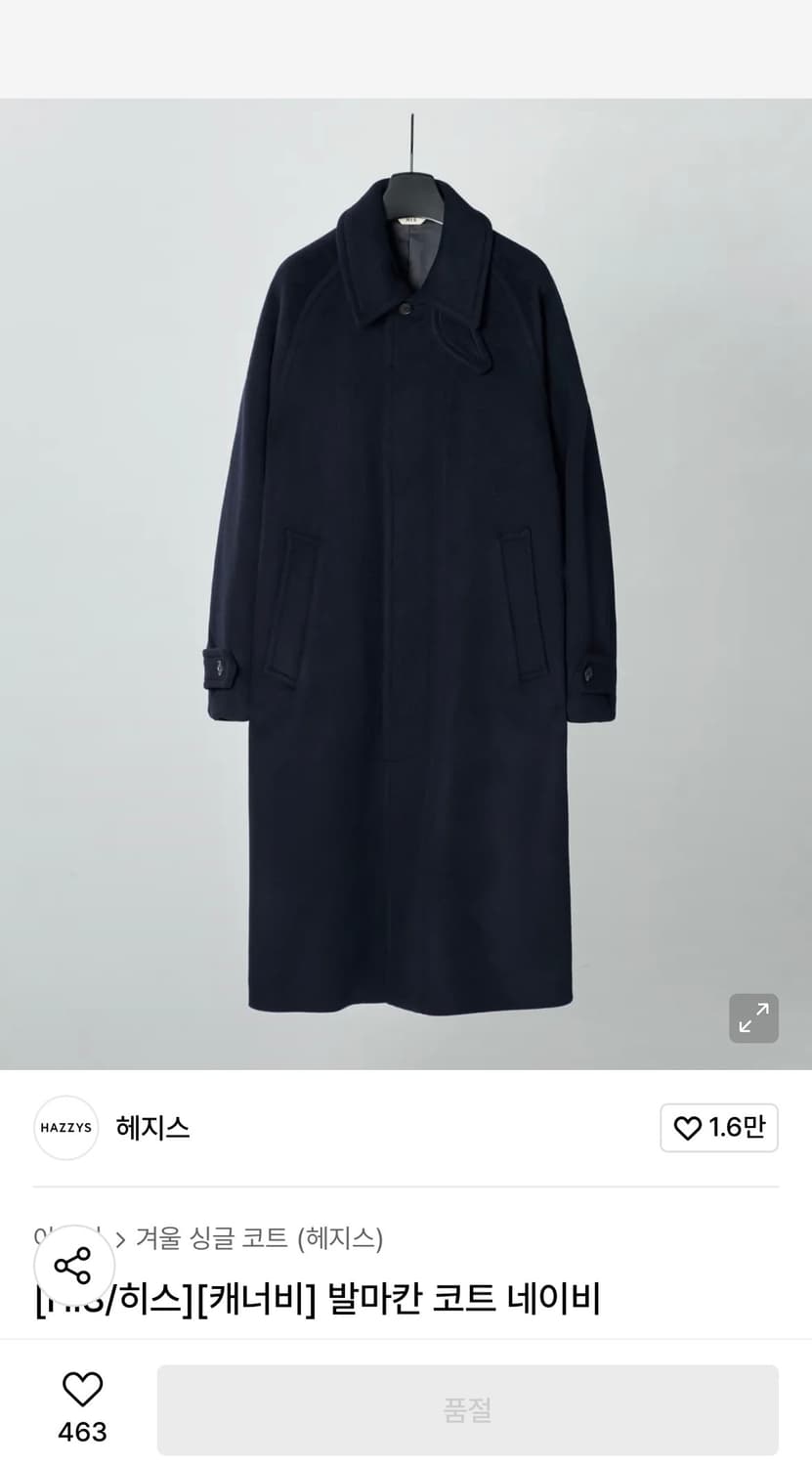 헤지스 발마칸 코트 네이비 상품이미지1