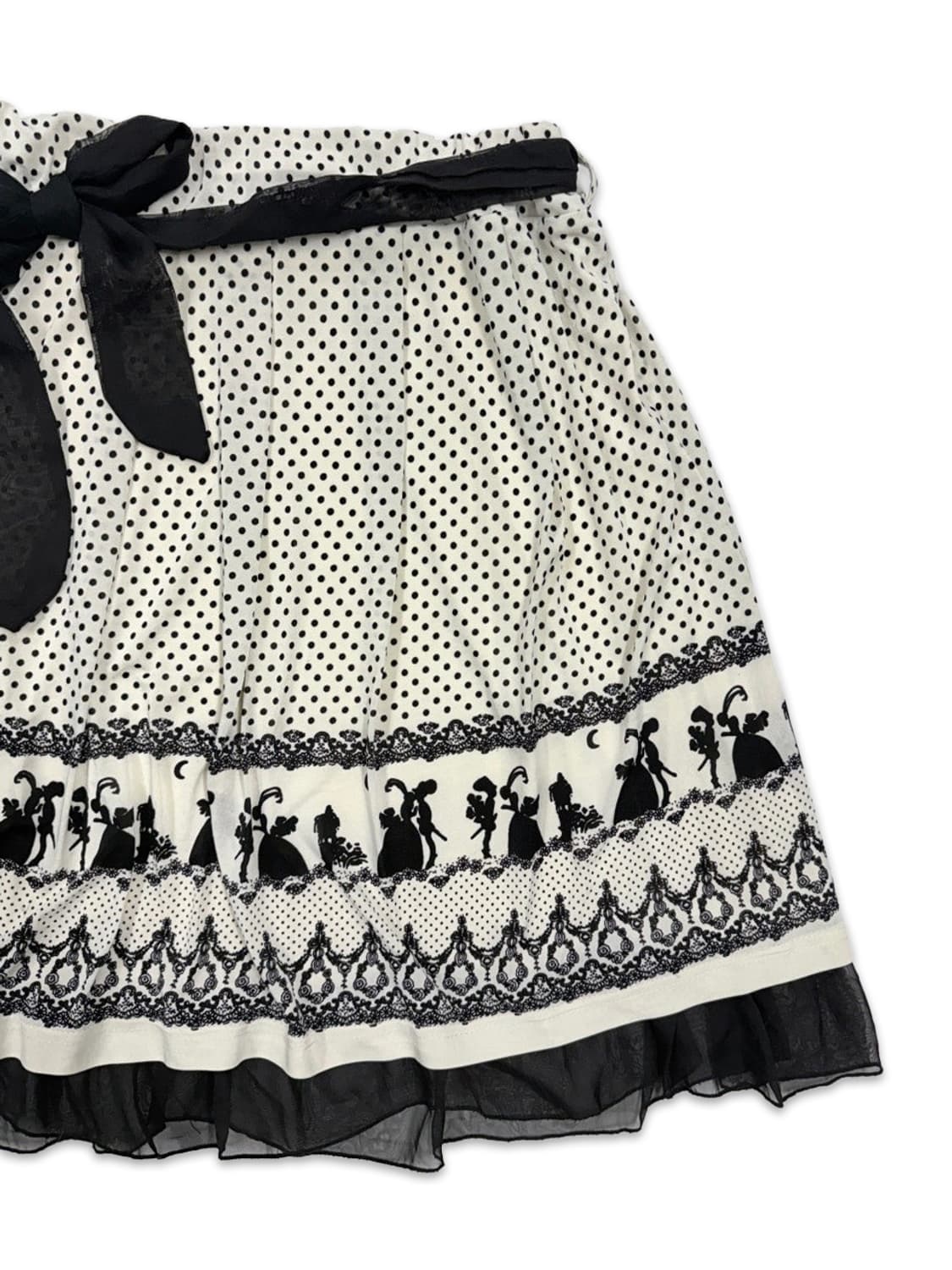 빈티지 화이트블랙 도트 플레어 미디 스커트 상품이미지2