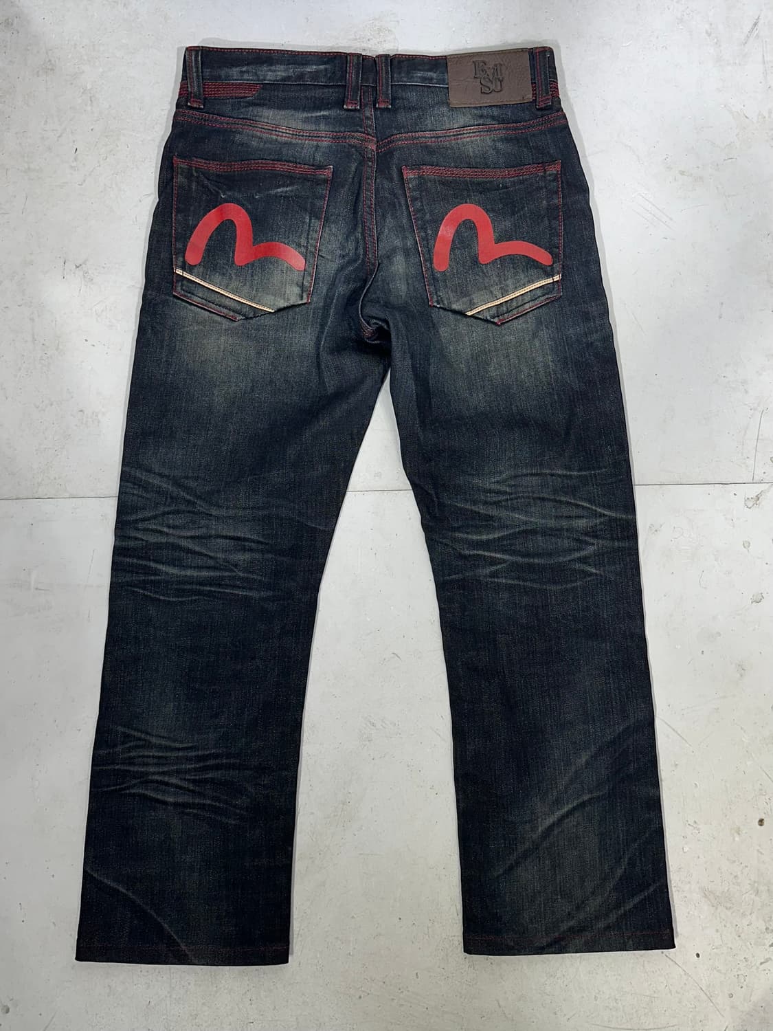 에비수 흑청 레드 로고 다이콕 워싱 데님 팬츠   상품이미지5