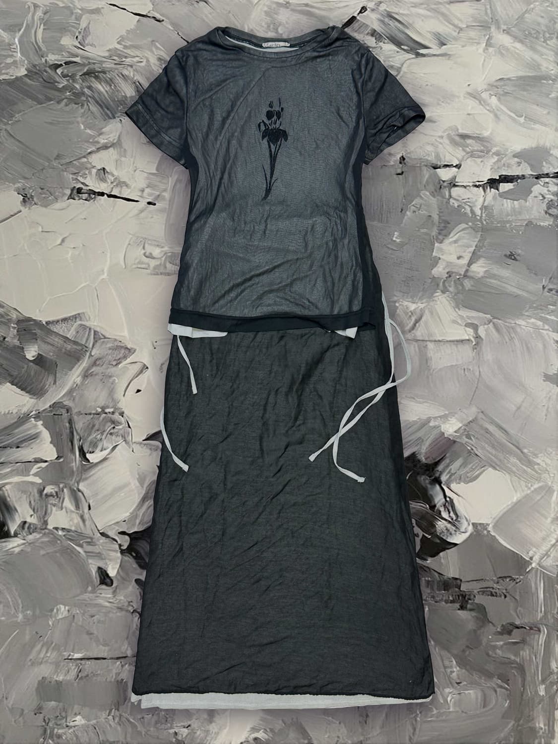 블랙 시스루 플라워 프린팅 셋업 상품이미지1