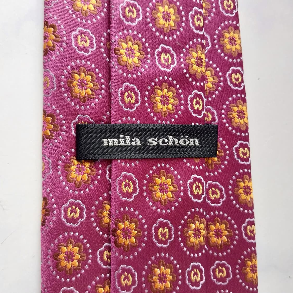 밀라숀 실크 핑크 플로럴 자수 넥타이 9.2cm A+등급 K2109
 상품이미지9