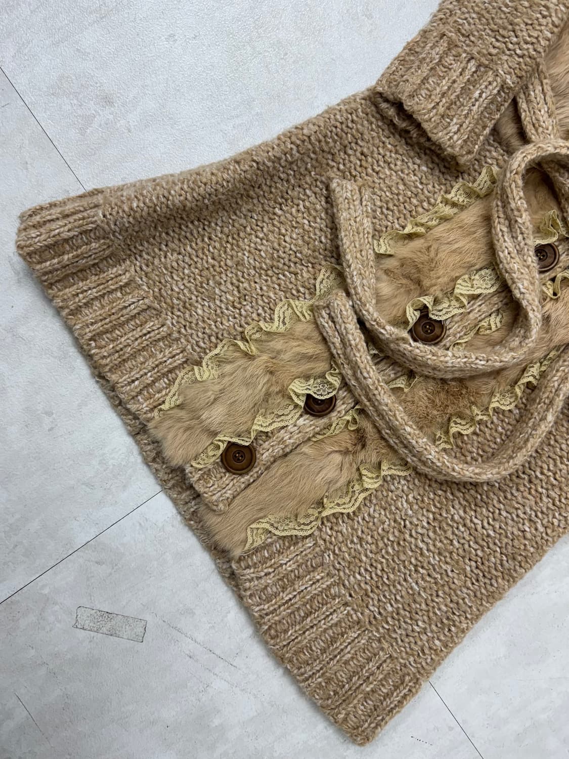 •빈티지 퍼 디테일 니트 롱 가디건 상품이미지3