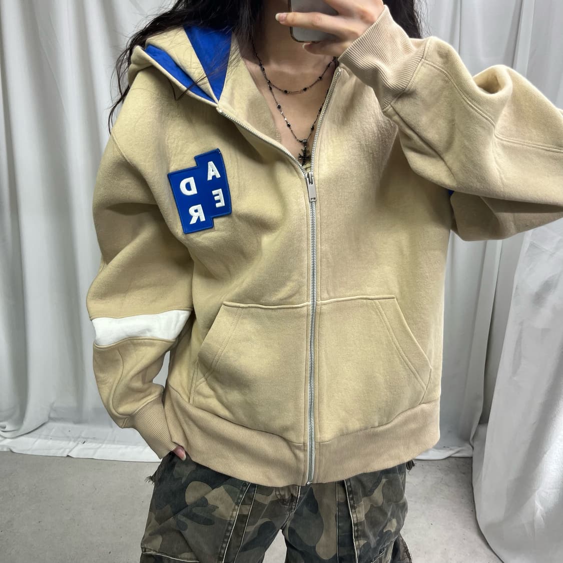 Ader Error beige double hood zip-up 상품이미지3