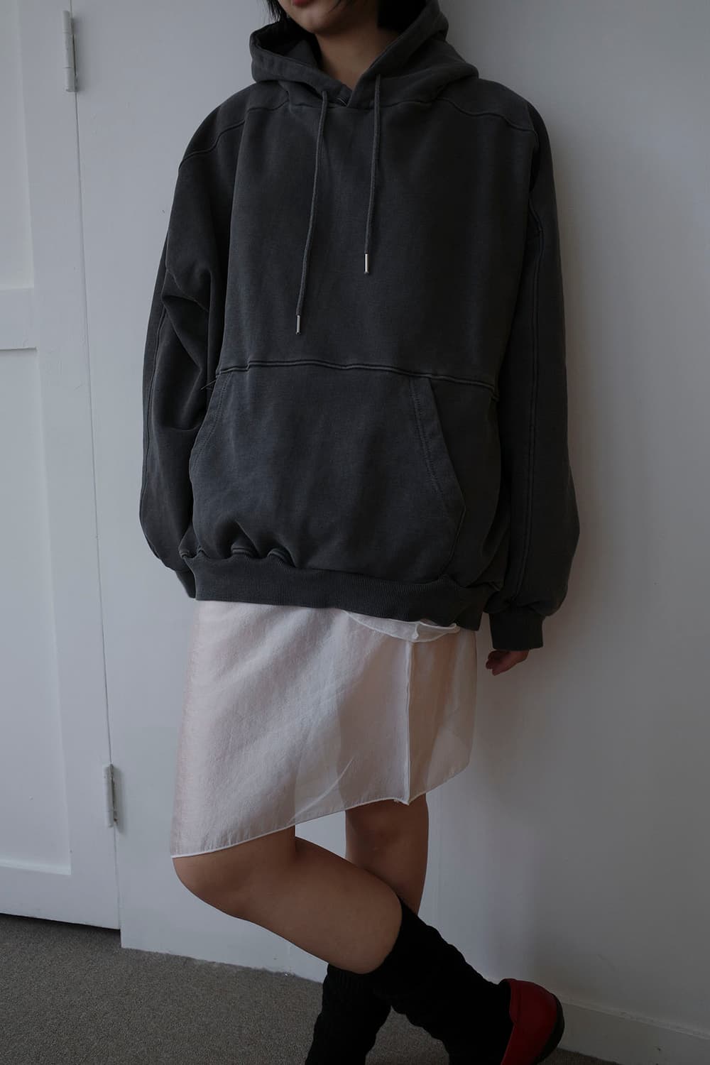 르노우 워시드 그레이 후드티 상품이미지1