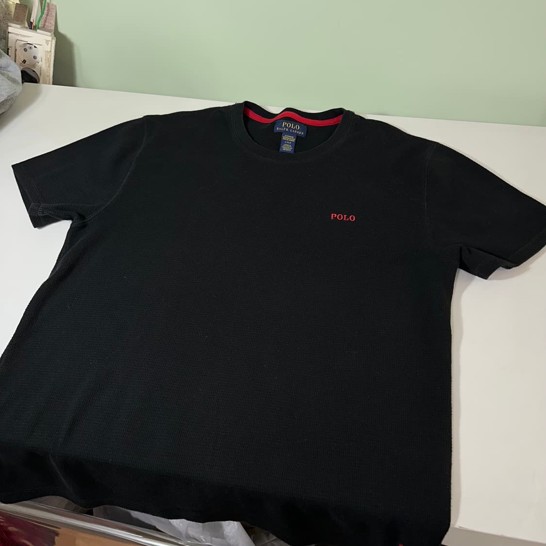 L 폴로 랄프로렌 블랙 스펠링로고 와플코튼 반팔티 상품이미지4