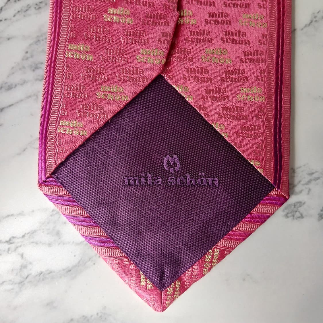 밀라숀 진핑크 로고 자수 패턴 넥타이 9cm S~A+등급 E886 상품이미지8