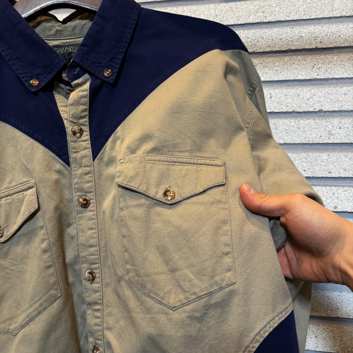USA VINTAGE 웨스턴 코튼 워크셔츠 플랩포켓 요크컷 디테일 베이지 상품이미지6