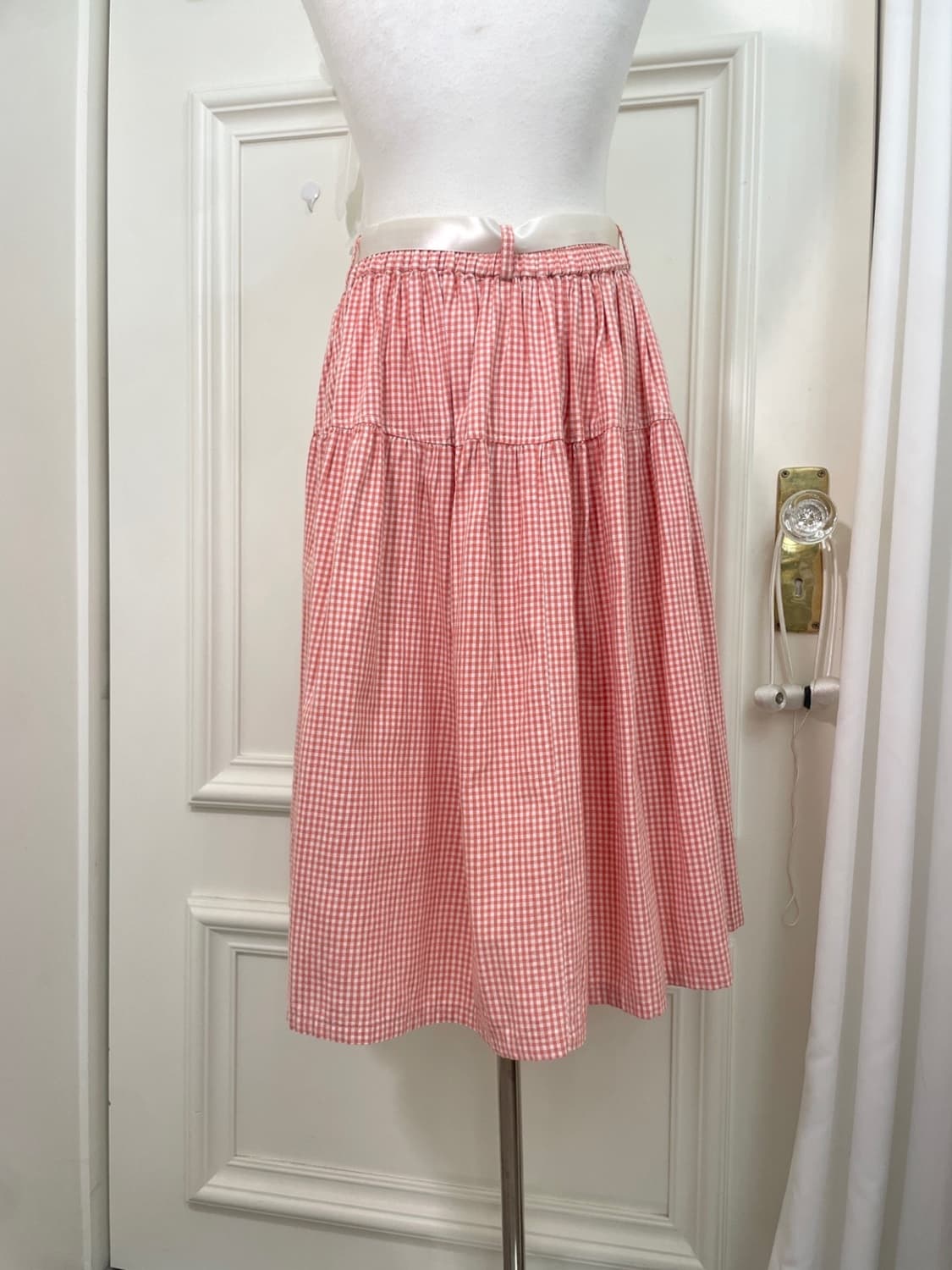 pink gingham check tired banding skirt 상품이미지4